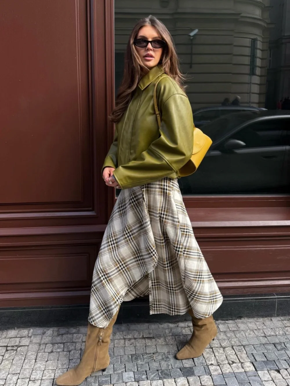 NWT Zara Asymmetric Plaid Midi Skirt